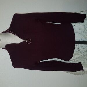 Love Tree ribbed sweater mock turtleneck 1/4 zip front
